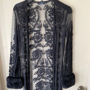Floor length black lace duster
